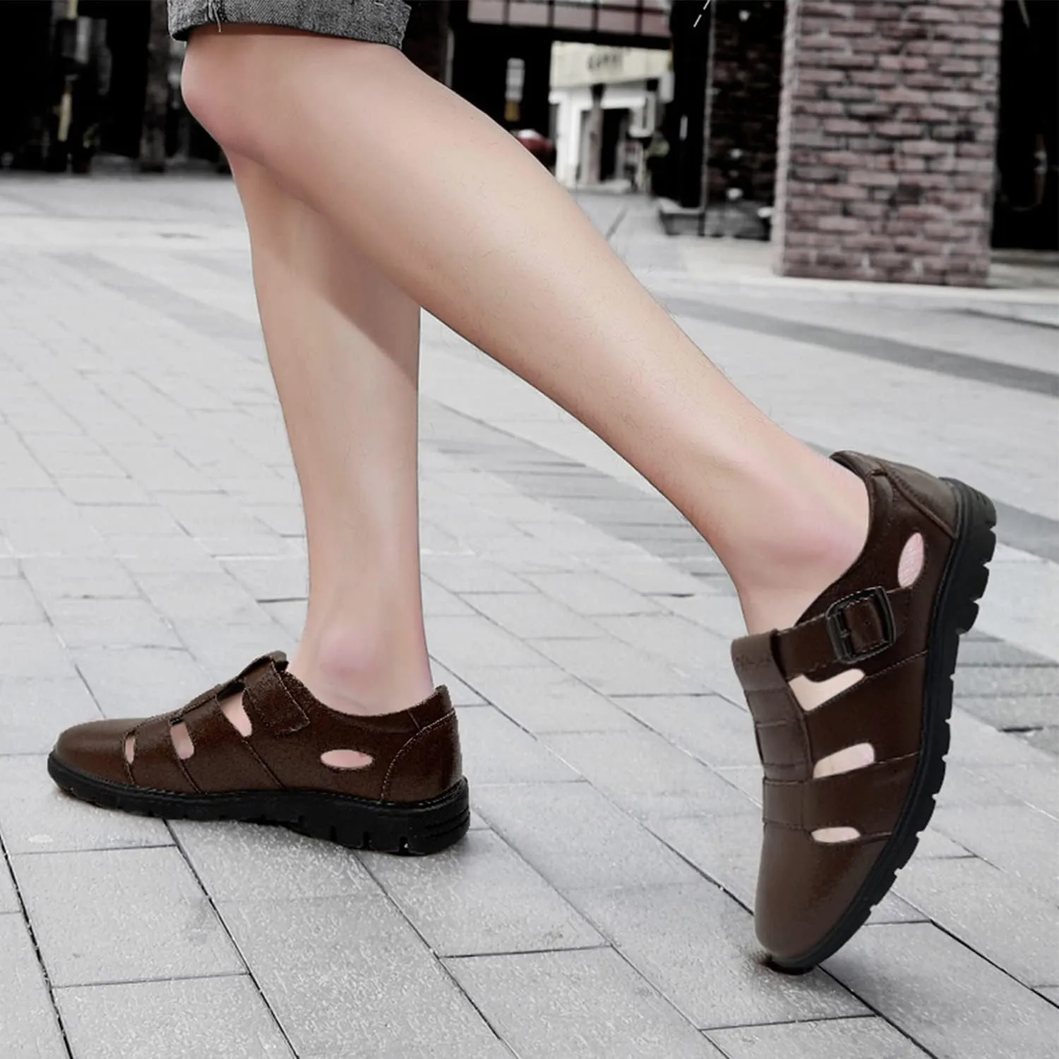 CMM Men's Closed-Toe Leather Strap Business Sandal Cool Beach Sandals Plus Size
