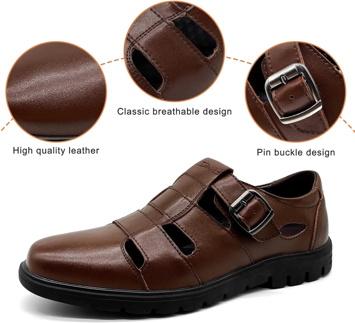 CMM Men's Closed-Toe Leather Strap Business Sandal Cool Beach Sandals Plus Size