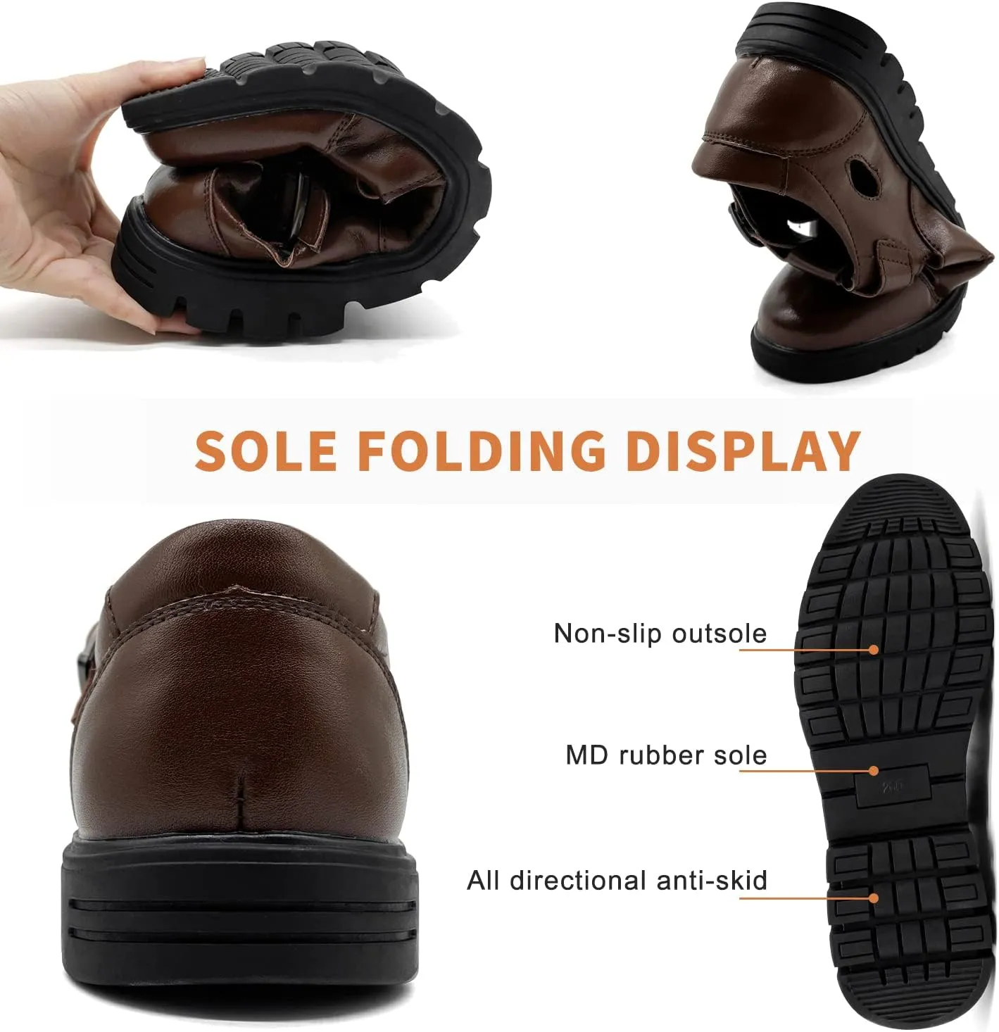 CMM Men's Closed-Toe Leather Strap Business Sandal Cool Beach Sandals Plus Size