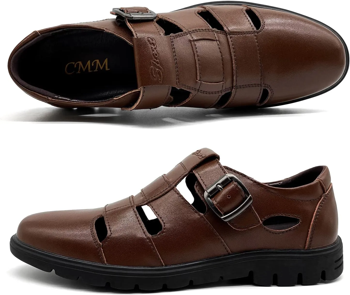 CMM Men's Closed-Toe Leather Strap Business Sandal Cool Beach Sandals Plus Size