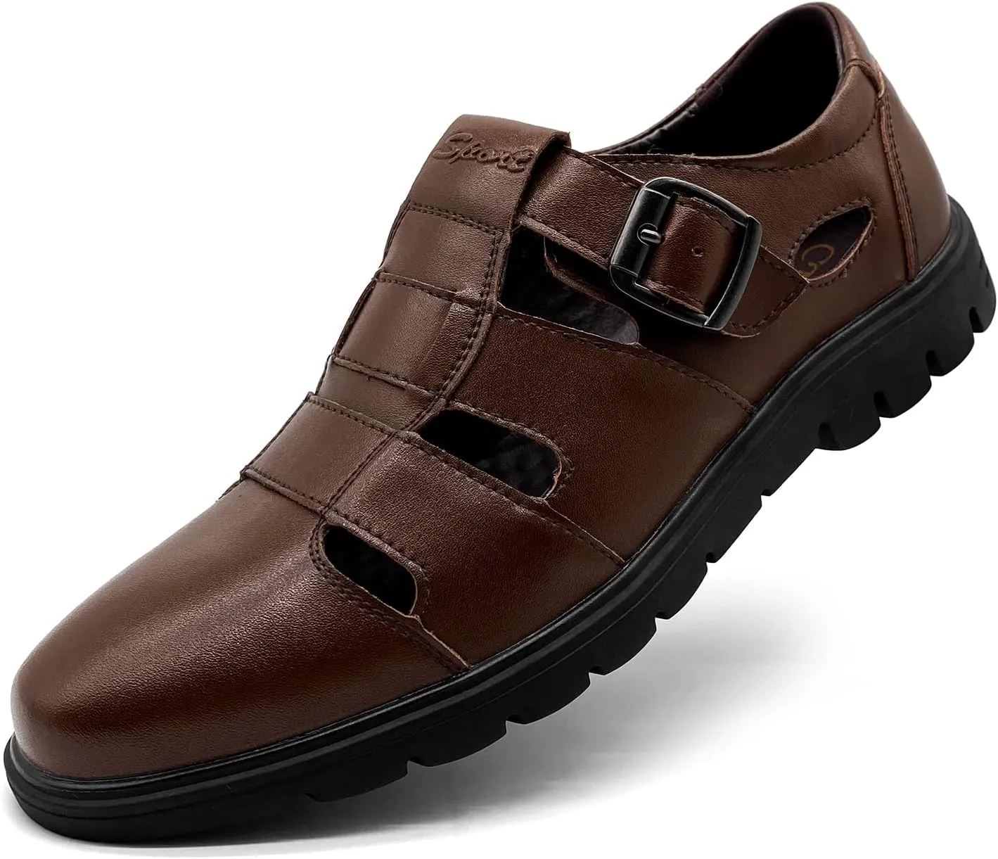 CMM Men's Closed-Toe Leather Strap Business Sandal Cool Beach Sandals Plus Size