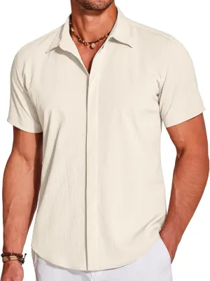 COOFANDY Men's Casual Short Sleeve Button Down Summer Beach Shirt Lightweight Textured Wrinkle Free Stretch Shirts