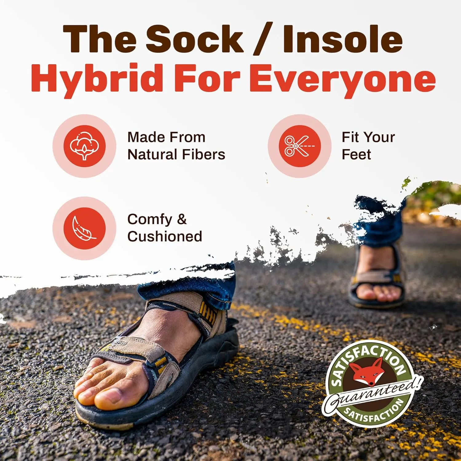 Cotton Flat Shoe Insert for Sandals & Sockless Shoes, Comfortable Shoe Insoles with Sweat-Absorbent Natural Fiber & Non-Slip Silicone Grip, Narrow-Cut Shoe Inserts for Women, Brown, Size 39 - SoxsolS