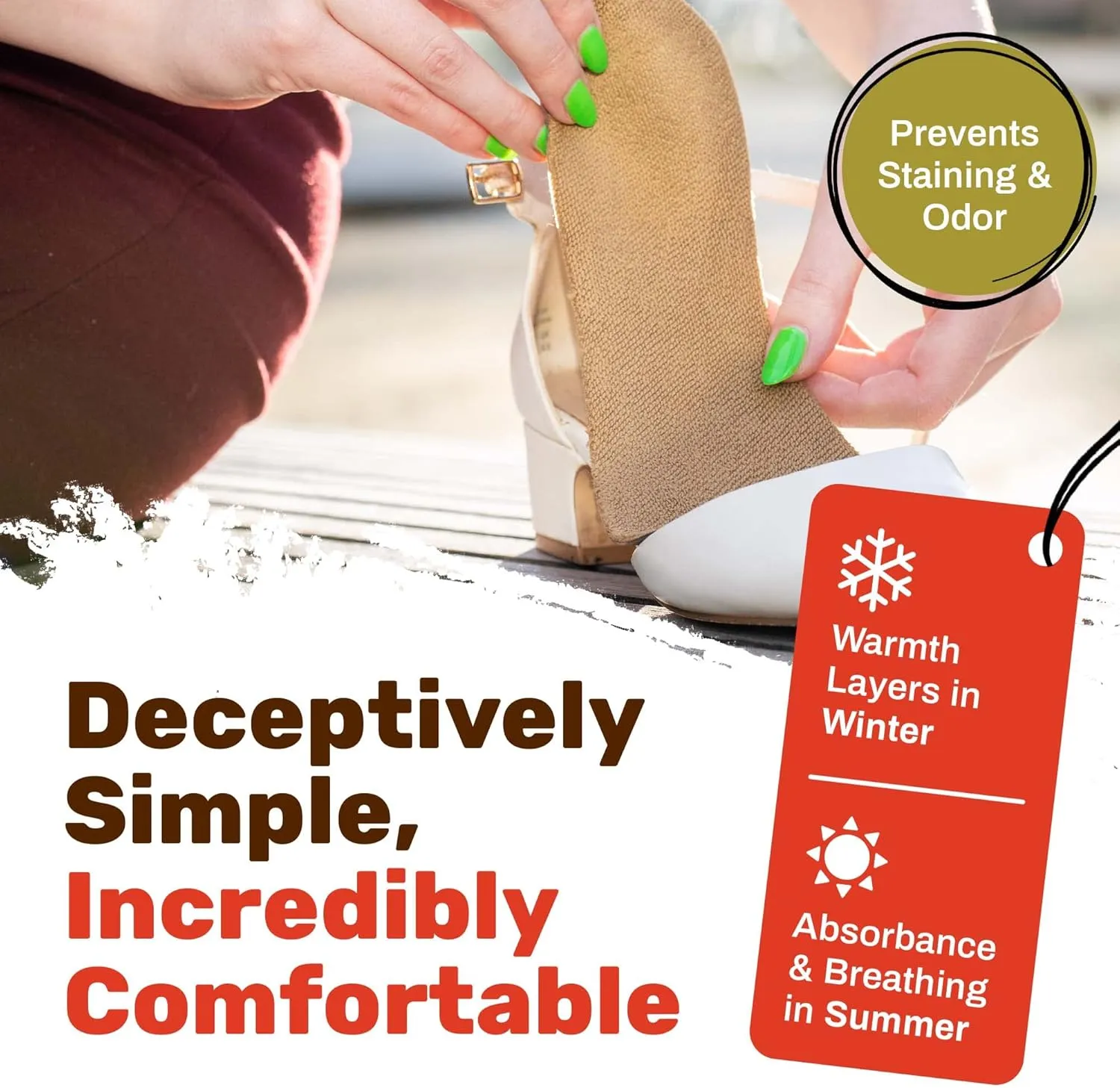 Cotton Flat Shoe Insert for Sandals & Sockless Shoes, Comfortable Shoe Insoles with Sweat-Absorbent Natural Fiber & Non-Slip Silicone Grip, Narrow-Cut Shoe Inserts for Women, Brown, Size 39 - SoxsolS