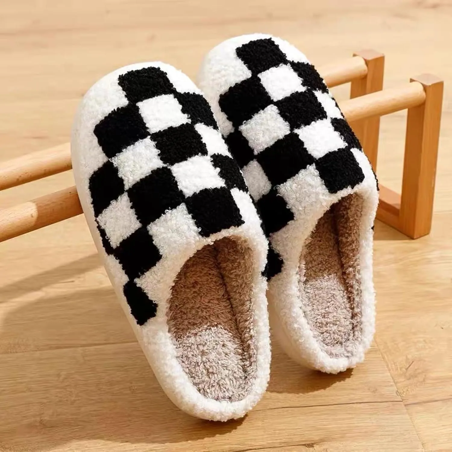 Cotton Slippers Checkerboard Cute Trendy Casual Thick-soled Home Bedroom Floor Soft Non-slip Warm Winter Couple Gift