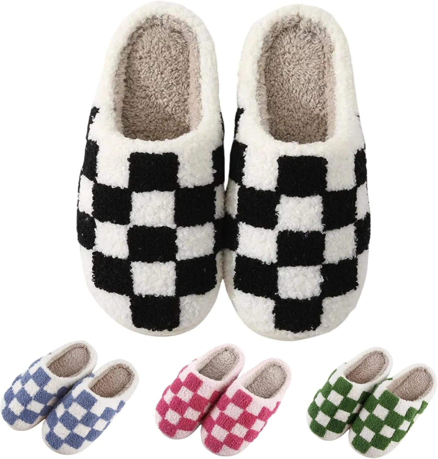 Cotton Slippers Checkerboard Cute Trendy Casual Thick-soled Home Bedroom Floor Soft Non-slip Warm Winter Couple Gift