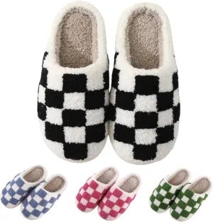 Cotton Slippers Checkerboard Cute Trendy Casual Thick-soled Home Bedroom Floor Soft Non-slip Warm Winter Couple Gift