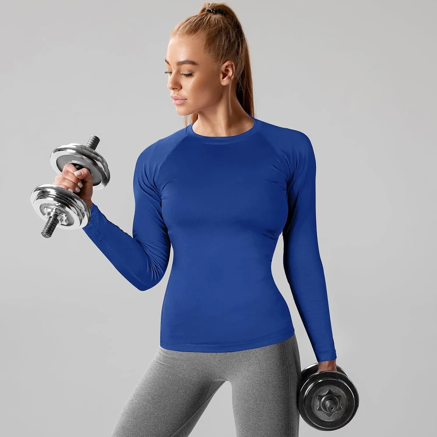 Coume 4 Pack Women's Compression Long Sleeve Shirts Crew Neck Workout Tops Quick Dry Gym Running Athletic Sports Underscrubs