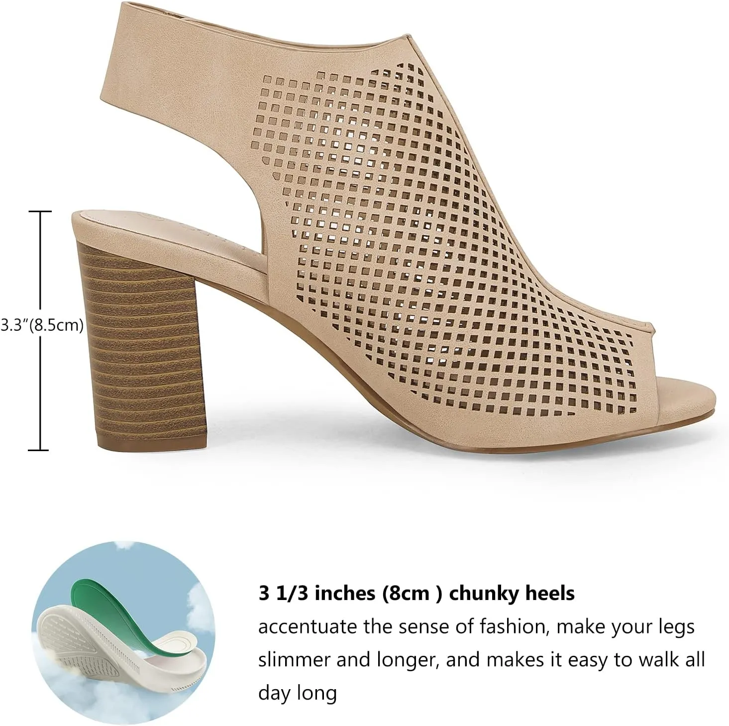 Coutgo Heels for Women Open Toe Boots Cutout Ankle Strap High Heel Chunky Block Sandals