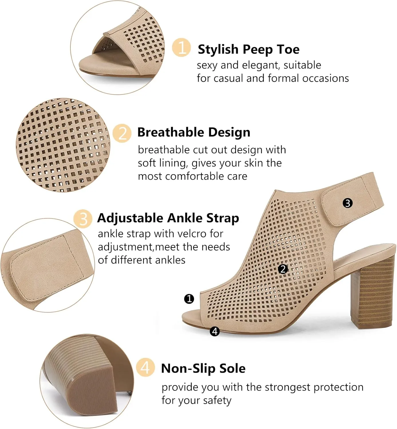 Coutgo Heels for Women Open Toe Boots Cutout Ankle Strap High Heel Chunky Block Sandals