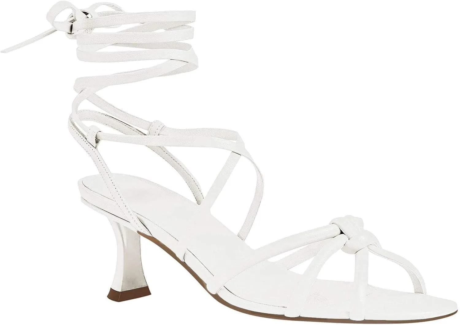 Coutgo Womens Strappy Heels Kitten Heel Lace Up Sandals Open Square Toe Knot Fashion Heeled Sandal Shoes