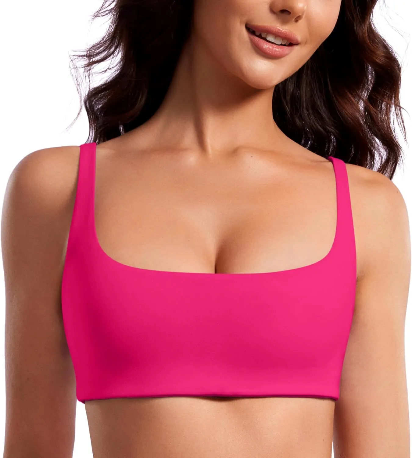 CRZ YOGA Butterluxe Spaghetti Strap Sports Bras for Women - Square Neck Yoga Wireless Low Coverage Padded Cami Crop Top