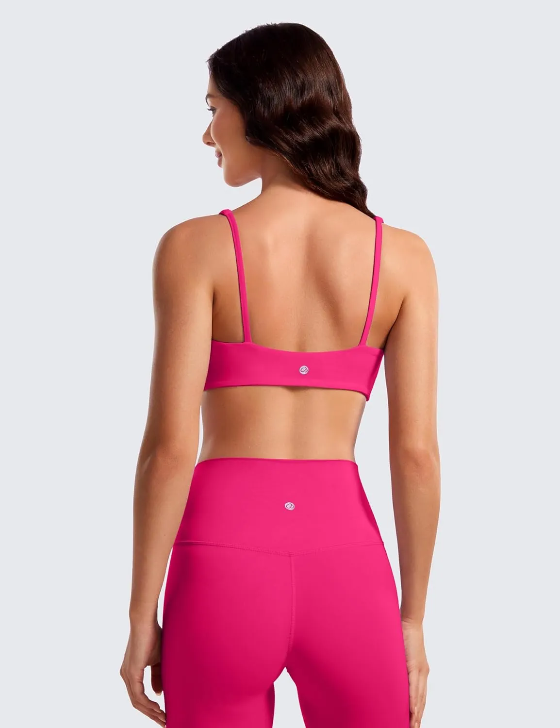 CRZ YOGA Butterluxe Spaghetti Strap Sports Bras for Women - Square Neck Yoga Wireless Low Coverage Padded Cami Crop Top