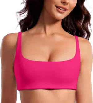 CRZ YOGA Butterluxe Spaghetti Strap Sports Bras for Women - Square Neck Yoga Wireless Low Coverage Padded Cami Crop Top