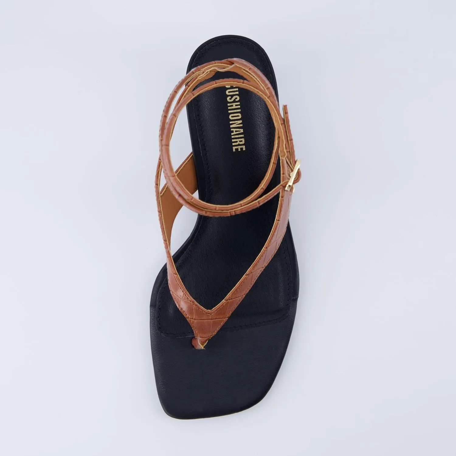 CUSHIONAIRE Martini Women’s Ankle Wrap Heel Sandal – Strappy Faux Leather Thong with Kitten Heel & Cushioned Footbed