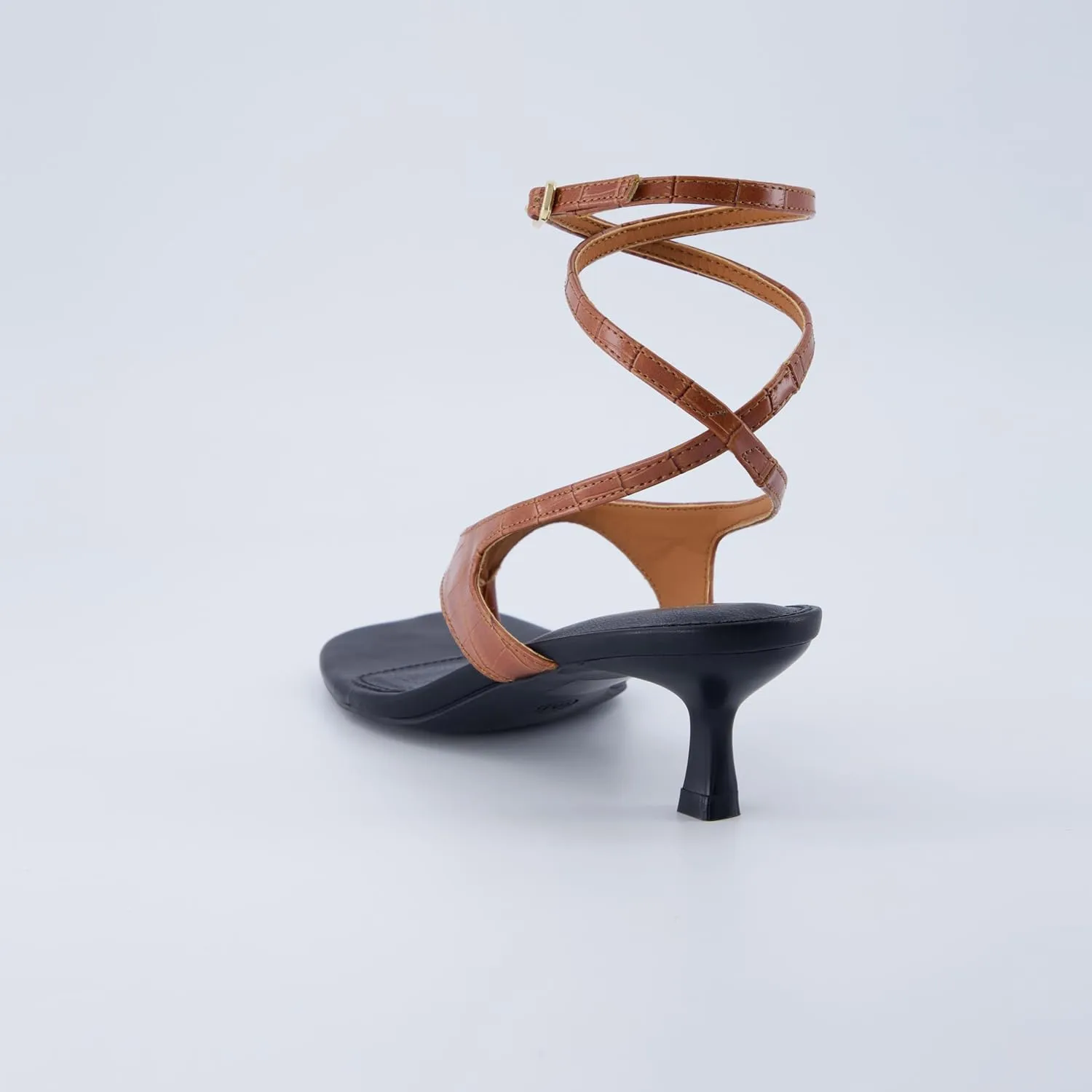 CUSHIONAIRE Martini Women’s Ankle Wrap Heel Sandal – Strappy Faux Leather Thong with Kitten Heel & Cushioned Footbed