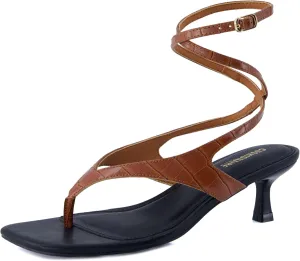 CUSHIONAIRE Martini Women’s Ankle Wrap Heel Sandal – Strappy Faux Leather Thong with Kitten Heel & Cushioned Footbed