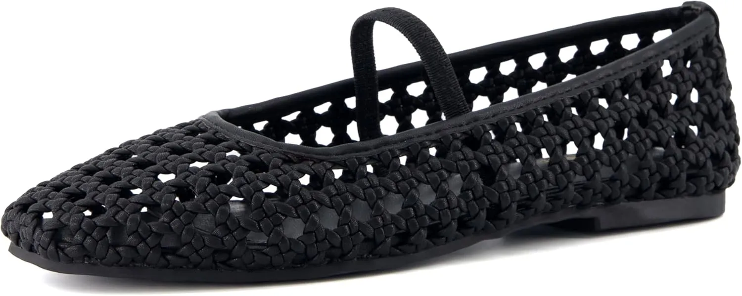CUSHIONAIRE Weavy Squared Toe Woven Ballet Flats Shoes for Women with Memory Foam | Comfortable Mary Jane Flats for Women with Breathable Mesh Design | Wide Widths Available