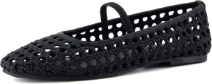 CUSHIONAIRE Weavy Squared Toe Woven Ballet Flats Shoes for Women with Memory Foam | Comfortable Mary Jane Flats for Women with Breathable Mesh Design | Wide Widths Available