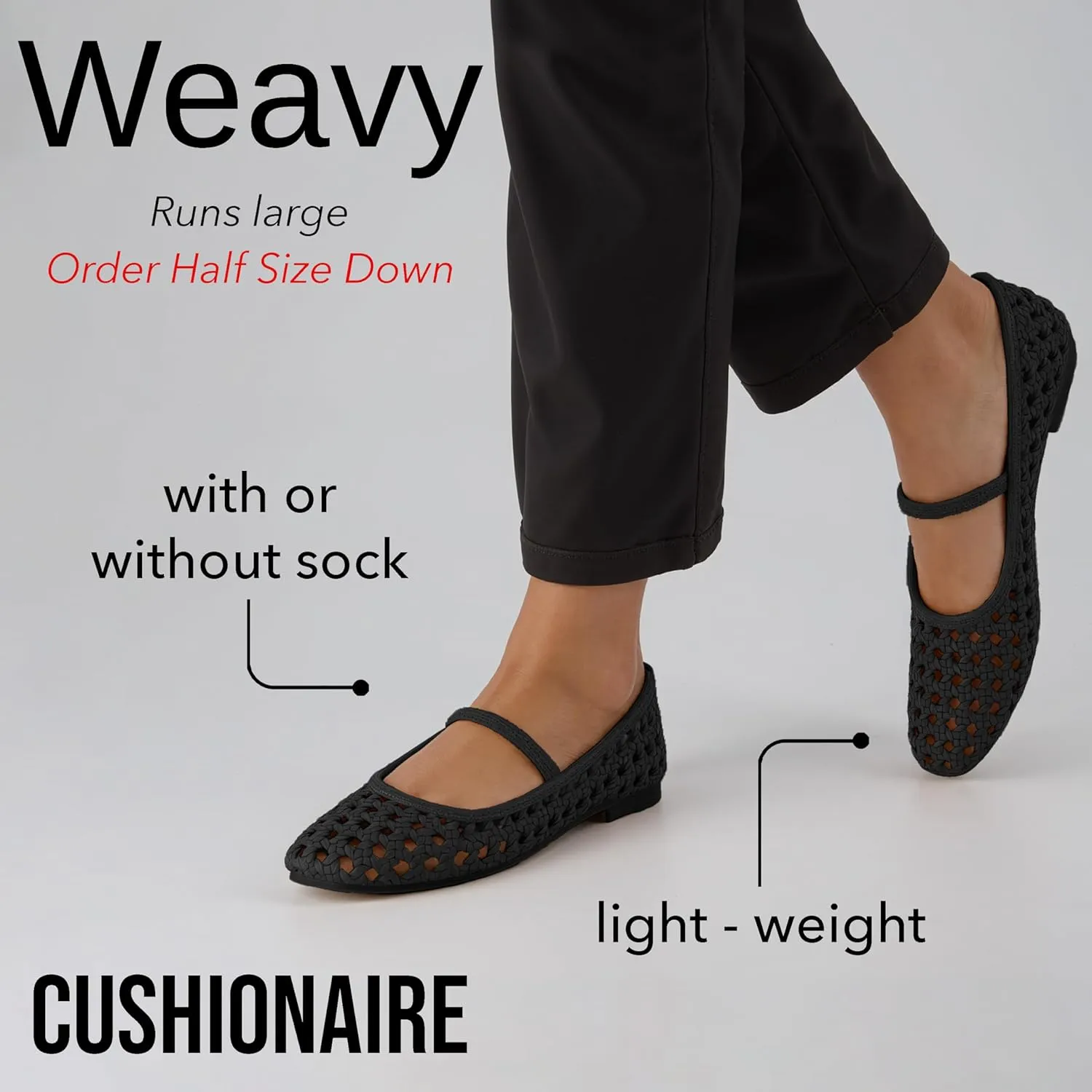 CUSHIONAIRE Weavy Squared Toe Woven Ballet Flats Shoes for Women with Memory Foam | Comfortable Mary Jane Flats for Women with Breathable Mesh Design | Wide Widths Available