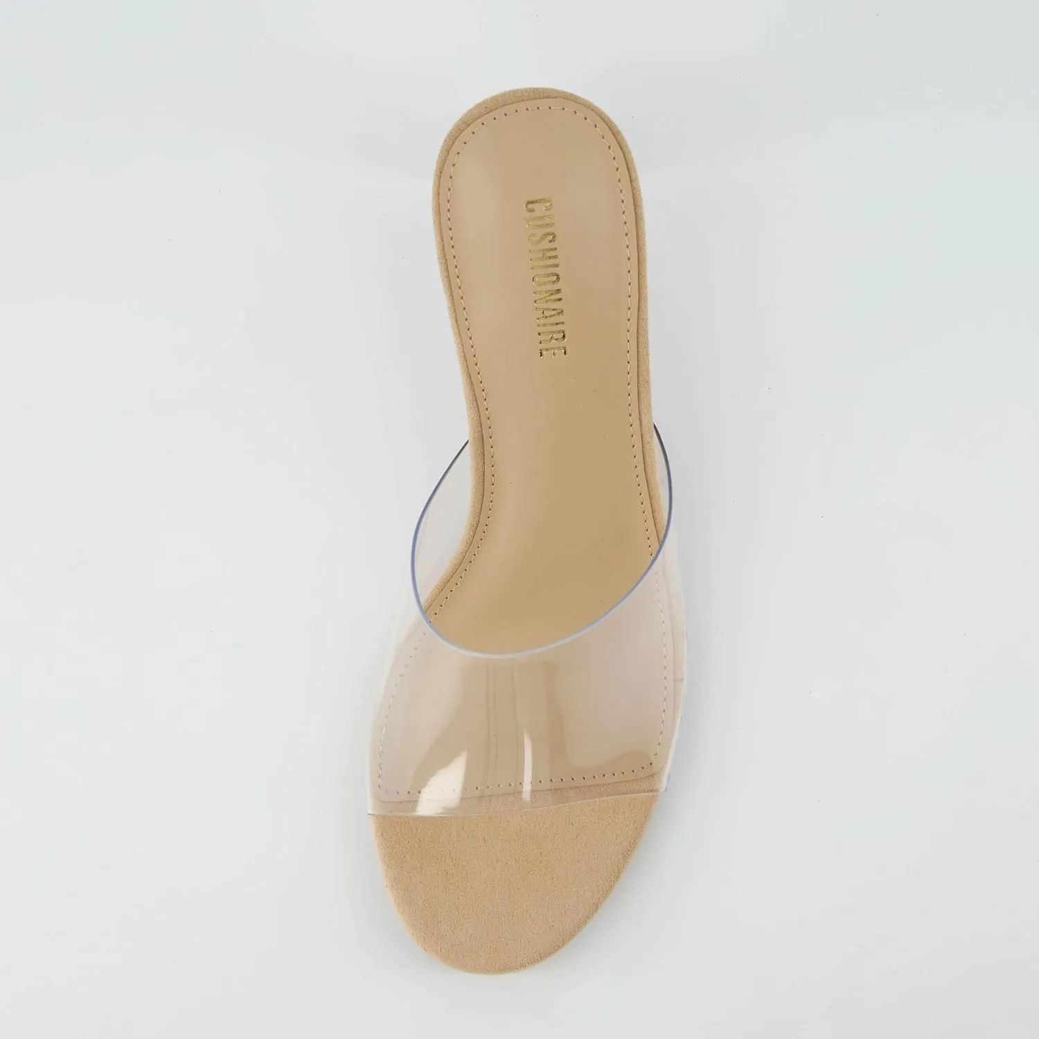CUSHIONAIRE Women's Gloss Lucite Wedge Heel Mule Sandals  Memory Foam, Wide Widths Available