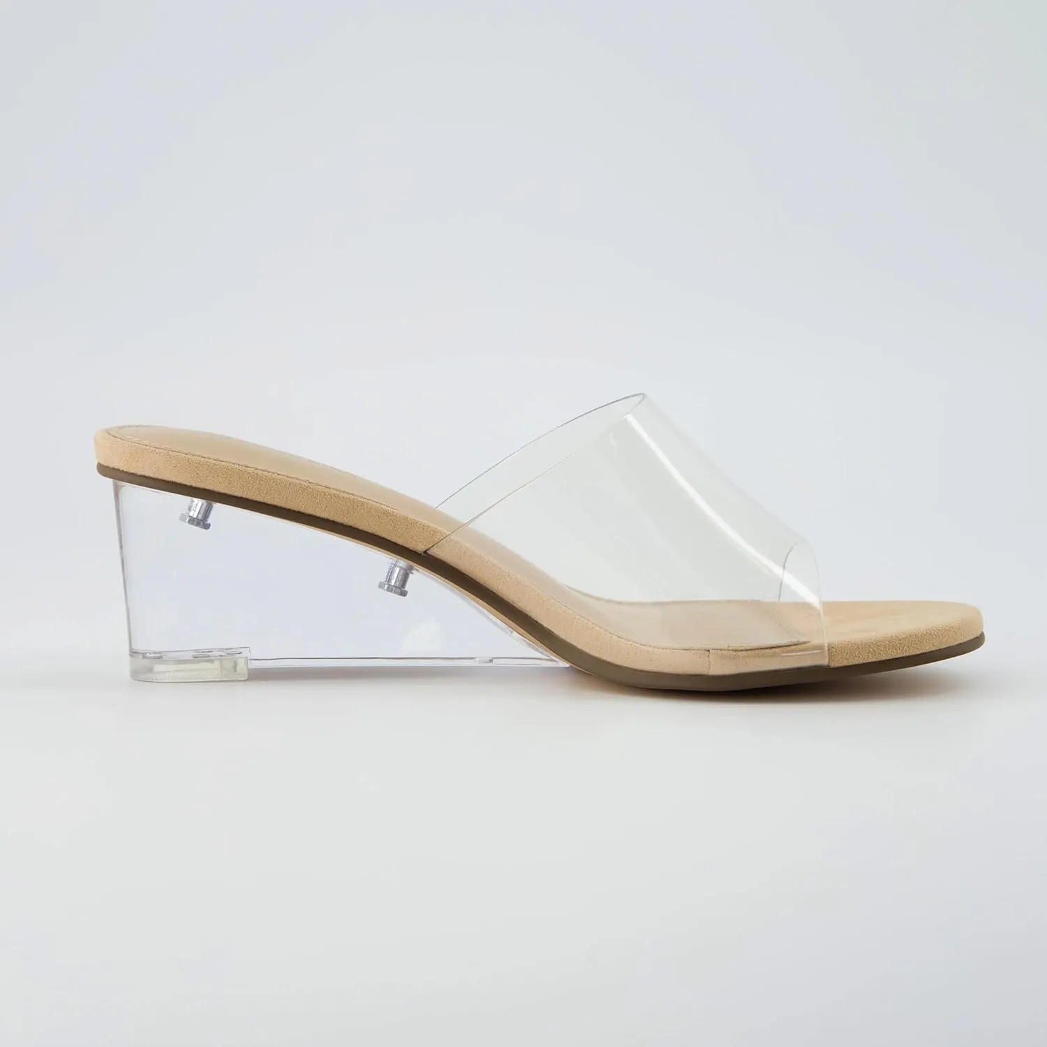 CUSHIONAIRE Women's Gloss Lucite Wedge Heel Mule Sandals  Memory Foam, Wide Widths Available