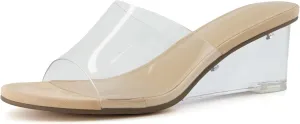 CUSHIONAIRE Women's Gloss Lucite Wedge Heel Mule Sandals  Memory Foam, Wide Widths Available