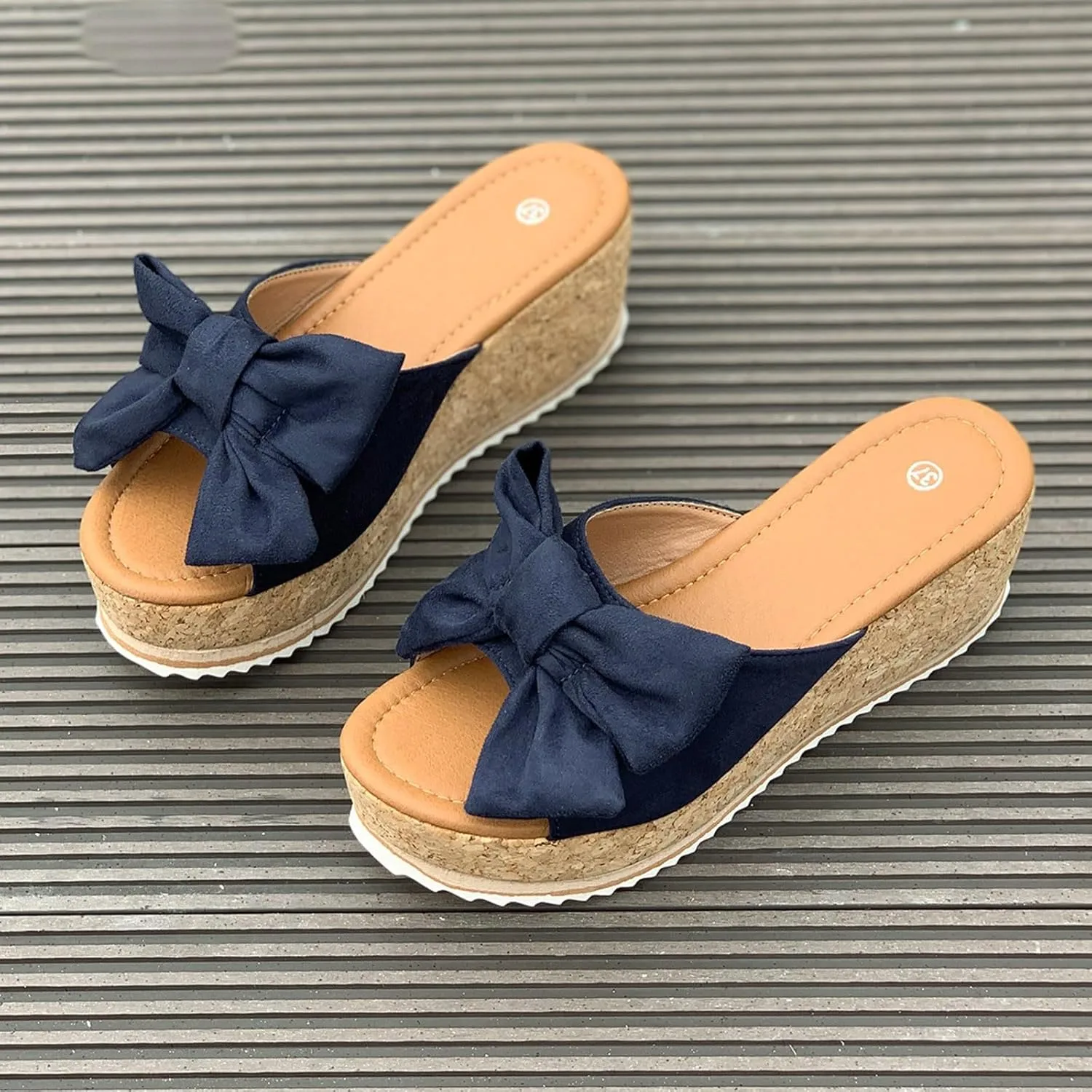 Cute Slippers for Women Summer High Heeled Bow-Knot Platform Wedge Flip-Flops Trendy Espadrilles Wedge Sandals Vacation Comfy Slip On Cork Foot Shoes