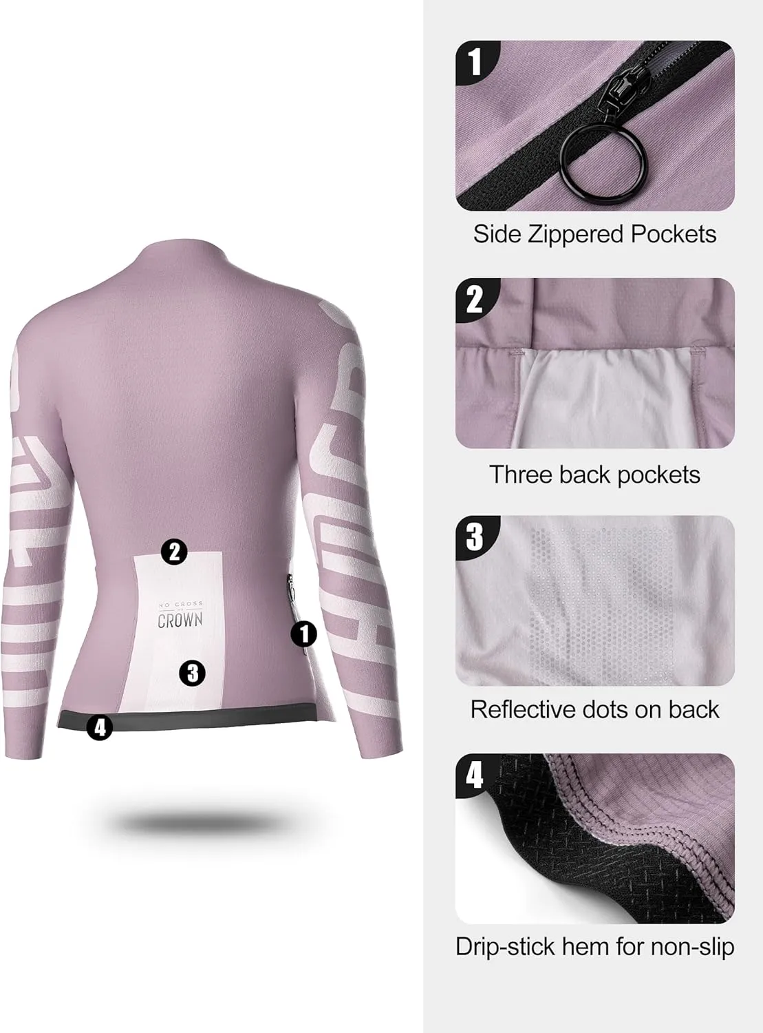 Cycling Jersey Women Long Sleeve, Breathable Bike Jersey with Pockets, Bike Shirts for Bicycle Road Biking Riding