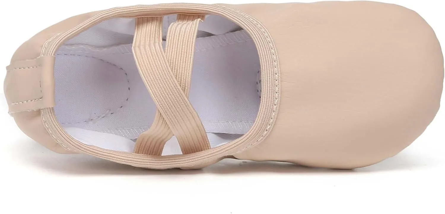Danzcue Ballet Shoes for Girls-Soft Canvas/PU Leather Dance Slippers with Non-Slip Soles, Ideal Ballet Flats for Toddlers and Kids