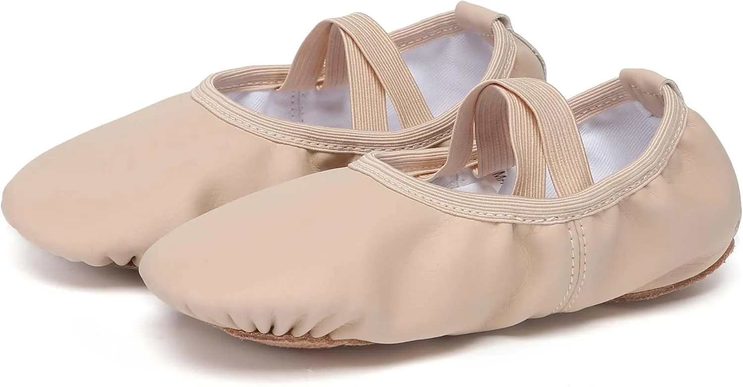 Danzcue Ballet Shoes for Girls-Soft Canvas/PU Leather Dance Slippers with Non-Slip Soles, Ideal Ballet Flats for Toddlers and Kids