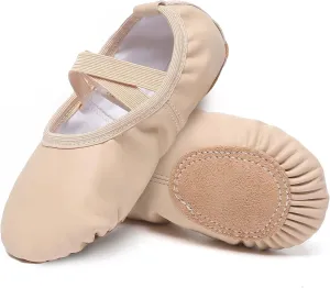 Danzcue Ballet Shoes for Girls-Soft Canvas/PU Leather Dance Slippers with Non-Slip Soles, Ideal Ballet Flats for Toddlers and Kids