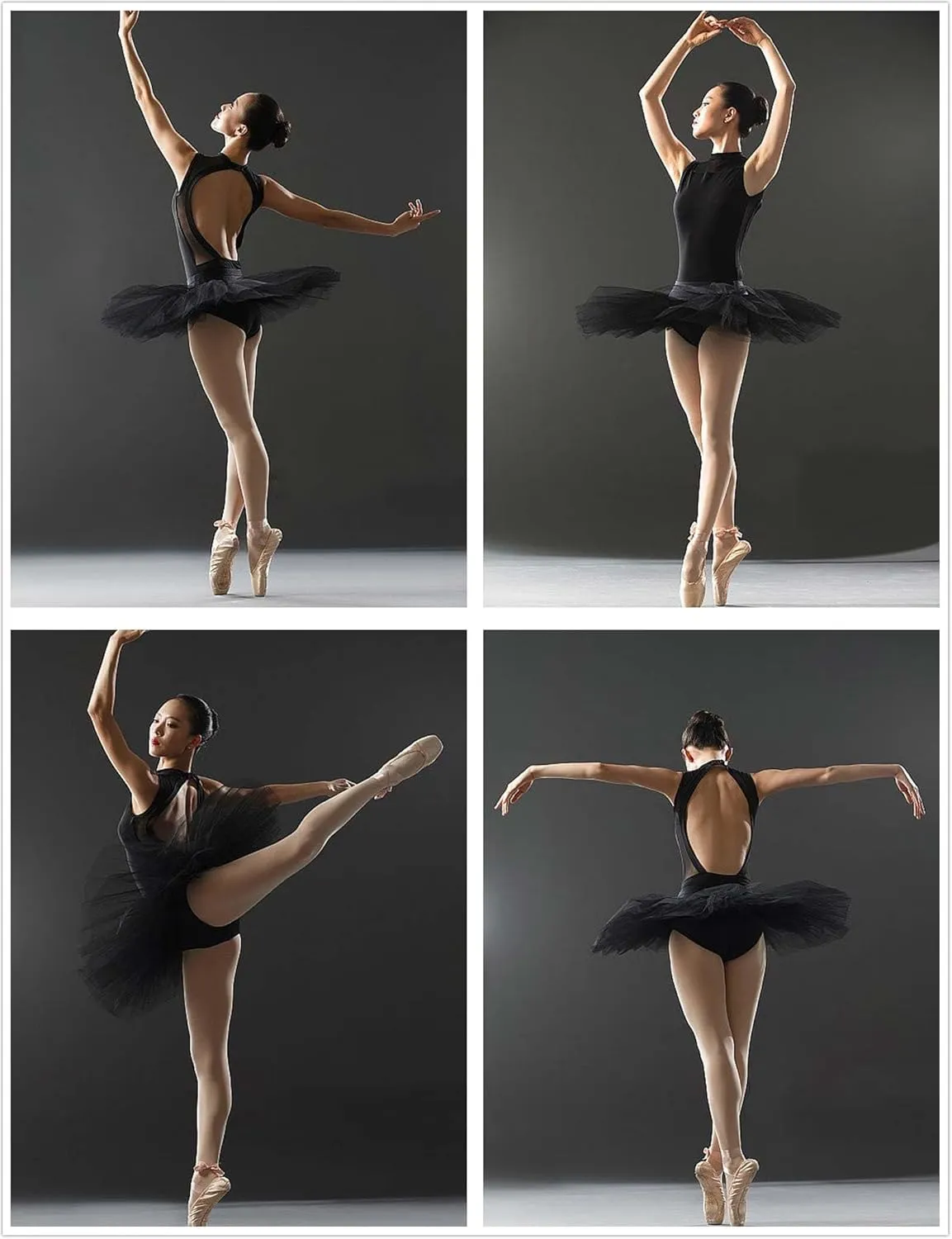 Daydance Black Girls Women Dance Leotards One Mesh Short Sleeve Ballet Clothes with Open Back