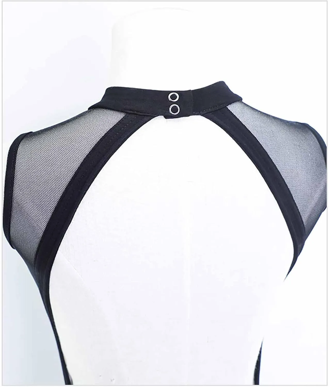 Daydance Black Girls Women Dance Leotards One Mesh Short Sleeve Ballet Clothes with Open Back