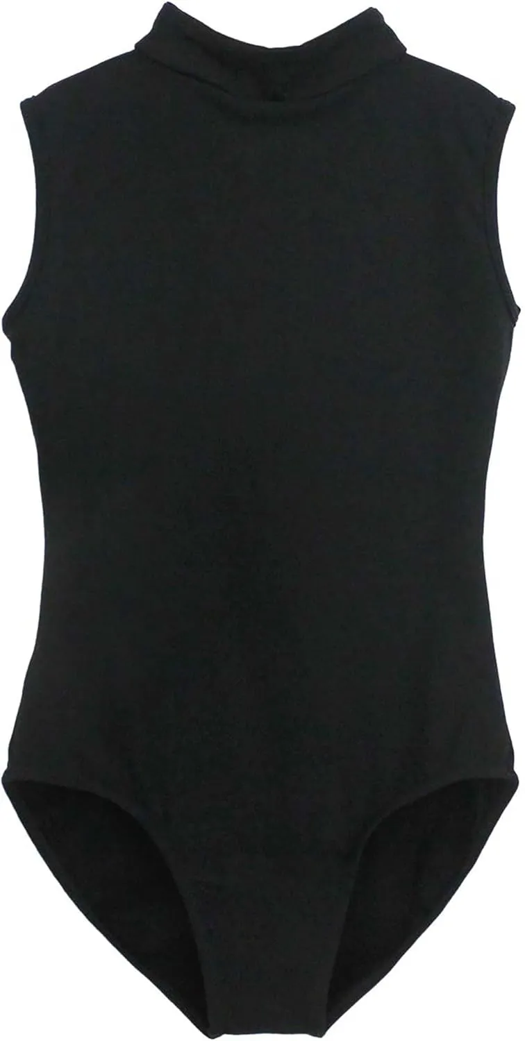 Daydance Black Girls Women Dance Leotards One Mesh Short Sleeve Ballet Clothes with Open Back