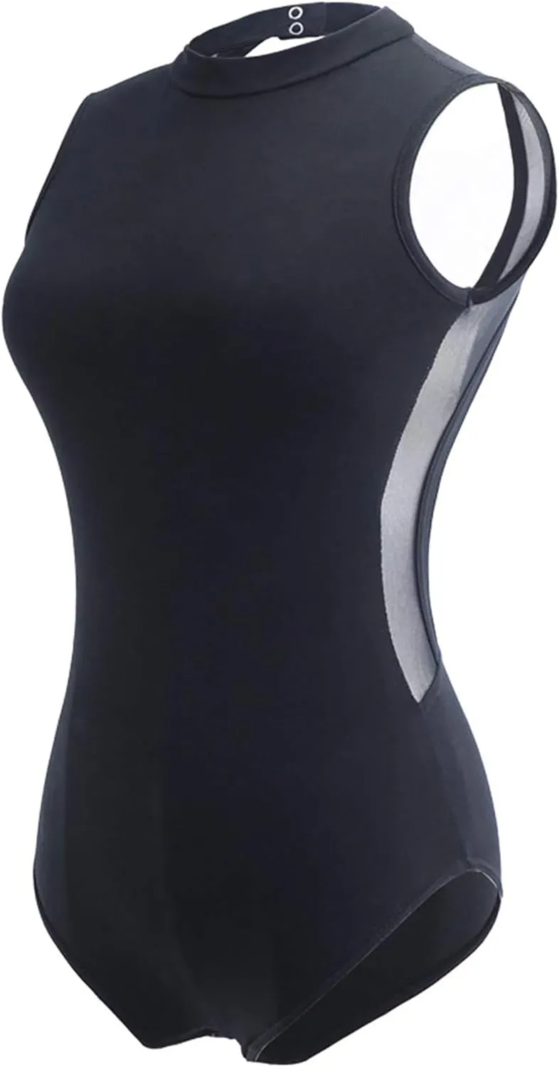 Daydance Black Girls Women Dance Leotards One Mesh Short Sleeve Ballet Clothes with Open Back