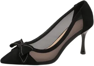 Dear Time Women's Formal Thin Heeled Slip-on Pumps Black Work Shoes,Breathable Sexy Low Heels with Simple Bowknot