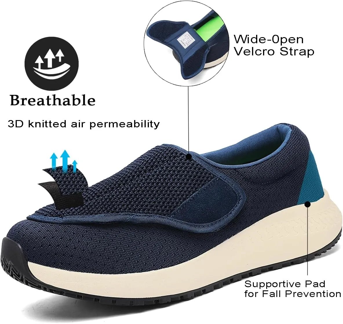 Diabetic Shoes for Men and Women, Adjustable Slip-On Wide Walking Shoes for Swollen Feet, Orthopedic Foot Pain Relief, Neuropathy - EasyTop Wings