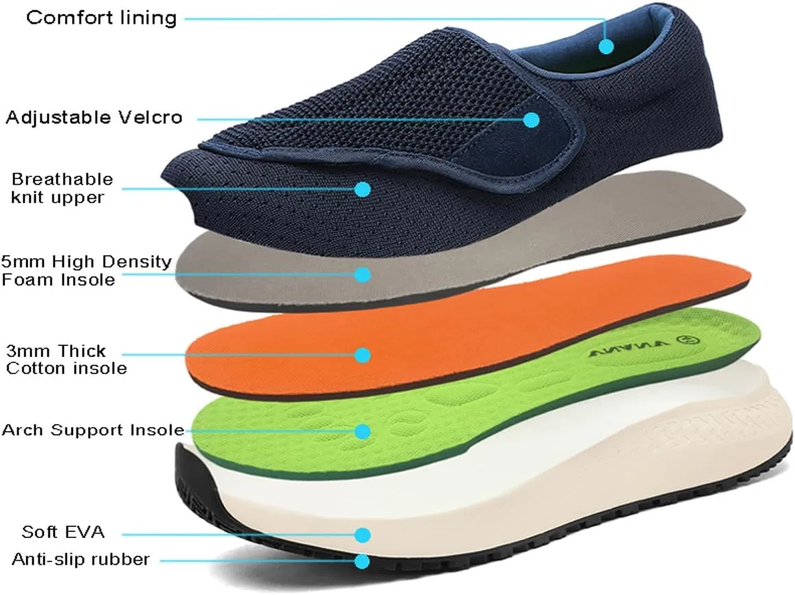 Diabetic Shoes for Men and Women, Adjustable Slip-On Wide Walking Shoes for Swollen Feet, Orthopedic Foot Pain Relief, Neuropathy - EasyTop Wings