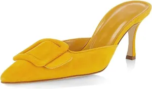 Divanne Heeled Mules for Women, Pointed Toe Slingback Pumps Buckle Kitten Heels Mules Slides Backless Dress Sandals
