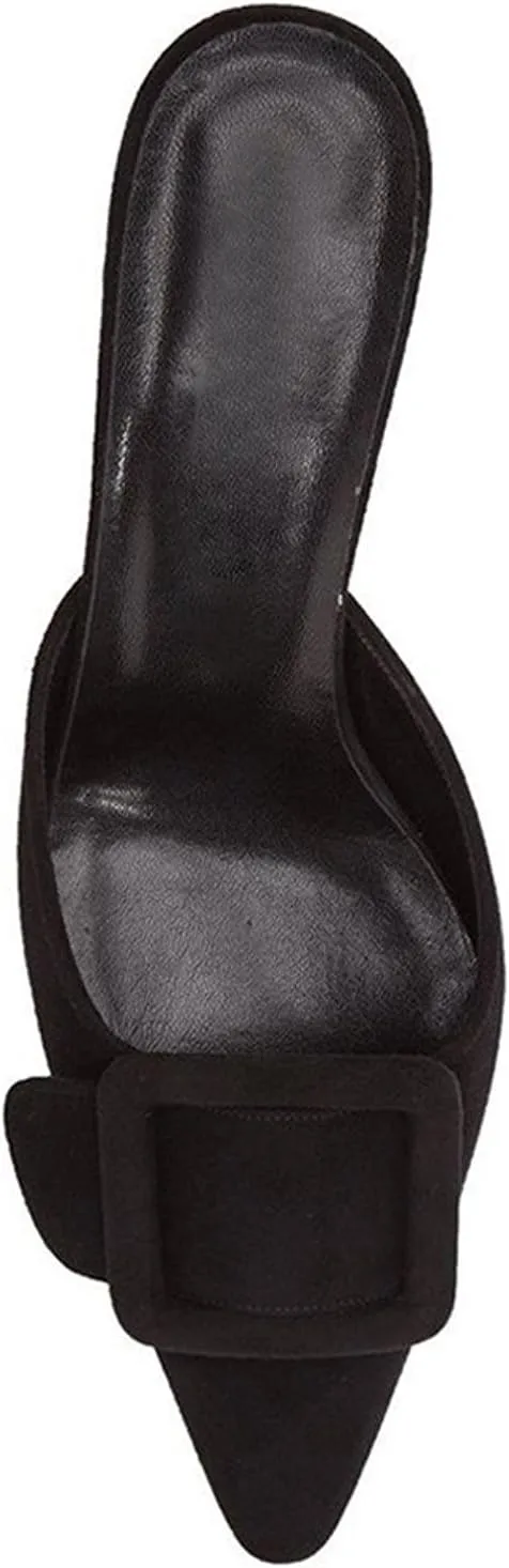 Divanne Heeled Mules for Women, Pointed Toe Slingback Pumps Buckle Kitten Heels Mules Slides Backless Dress Sandals
