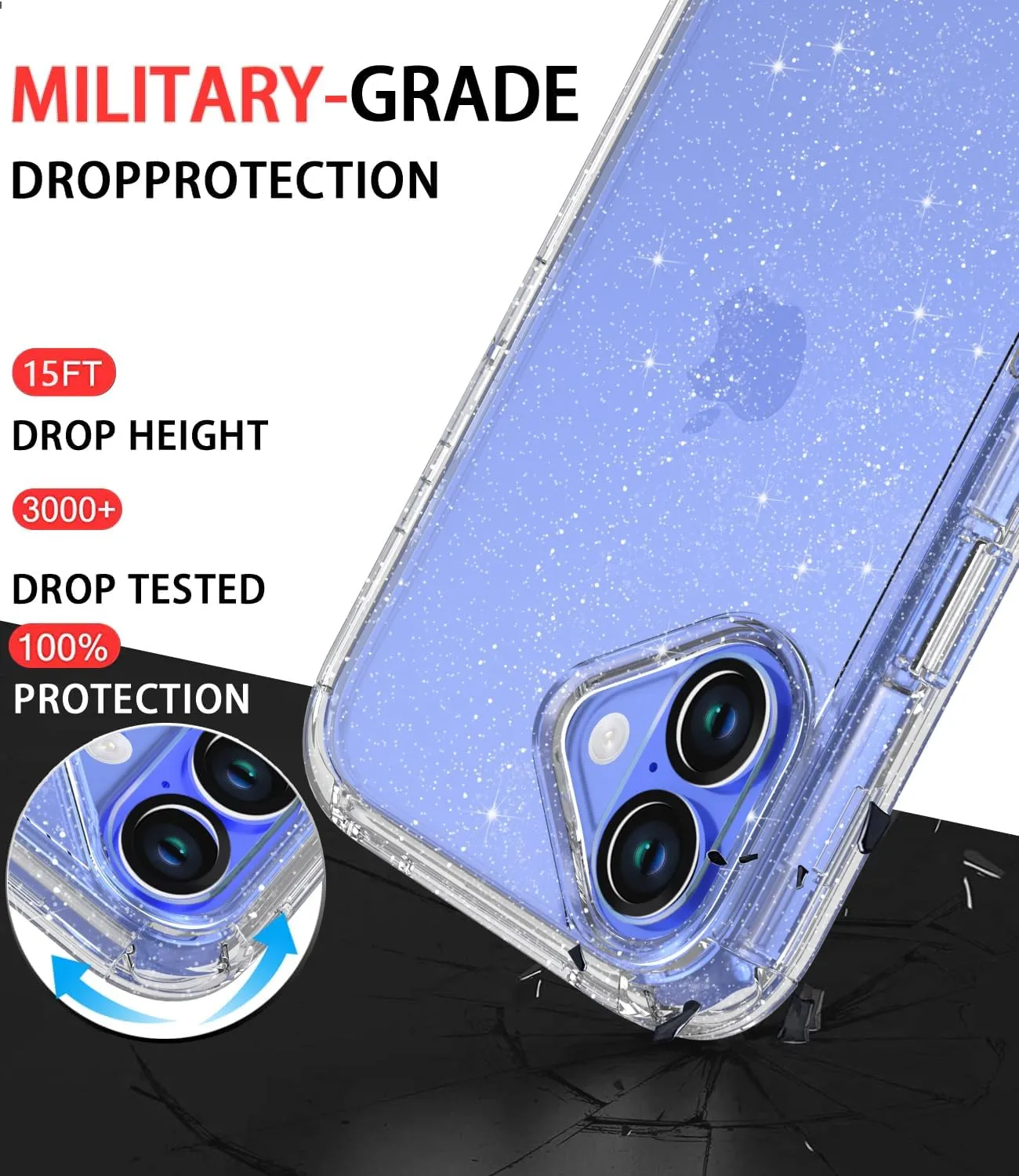 Diverbox for iPhone 16 Case [Shockproof] [Dropproof] [Tempered Glass Screen Protector   Camera Protectors] Heavy Duty Protection Phone Case Cover for Apple iPhone 16 (Glitter Clear)