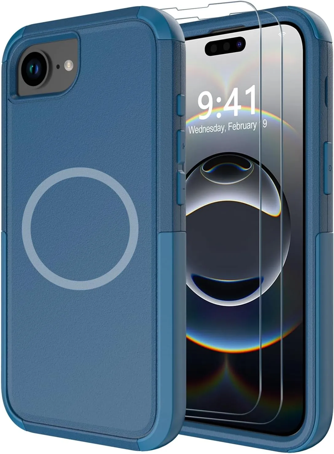 Diverbox for iPhone 16e Case [Compatible with MagSafe] [Shockproof] [Dropproof] [with Screen Protector ] Heavy Duty Protection Phone Case Cover for Apple iPhone 16e 2025 6.1 inch (Blue)