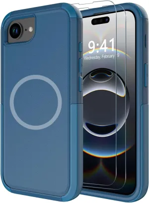 Diverbox for iPhone 16e Case [Compatible with MagSafe] [Shockproof] [Dropproof] [with Screen Protector ] Heavy Duty Protection Phone Case Cover for Apple iPhone 16e 2025 6.1 inch (Blue)