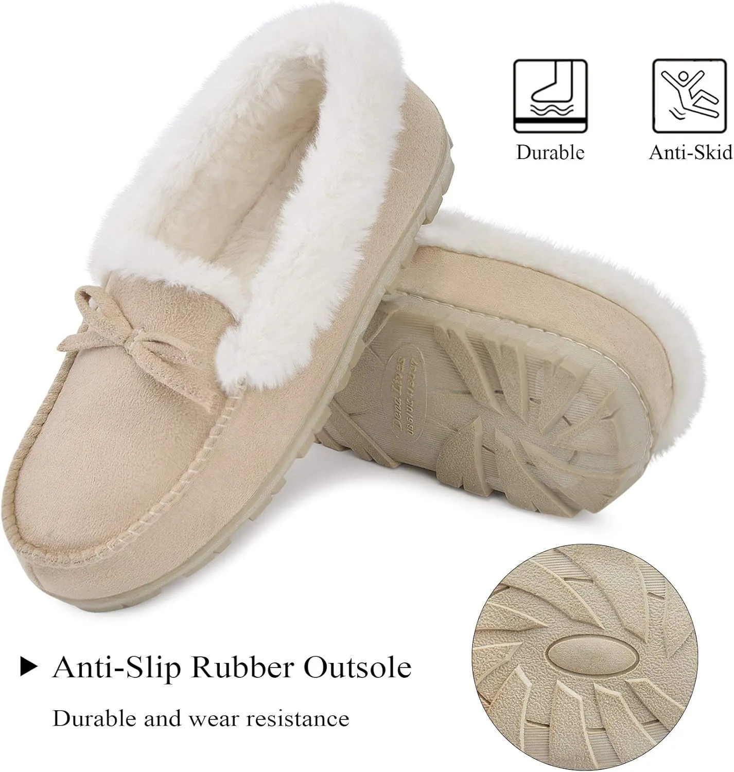 DL Women's Memory Foam Moccasin Slippers Micro Suede with Breathable Faux Fur Lining Slip On House Shoes Micro Indoor & Outdoor
