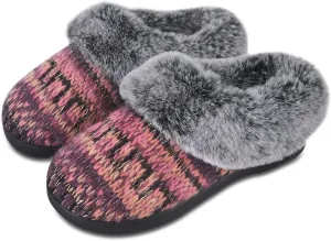 DL Women's Memory Foam Moccasin Slippers Micro Suede with Breathable Faux Fur Lining Slip On House Shoes Micro Indoor & Outdoor