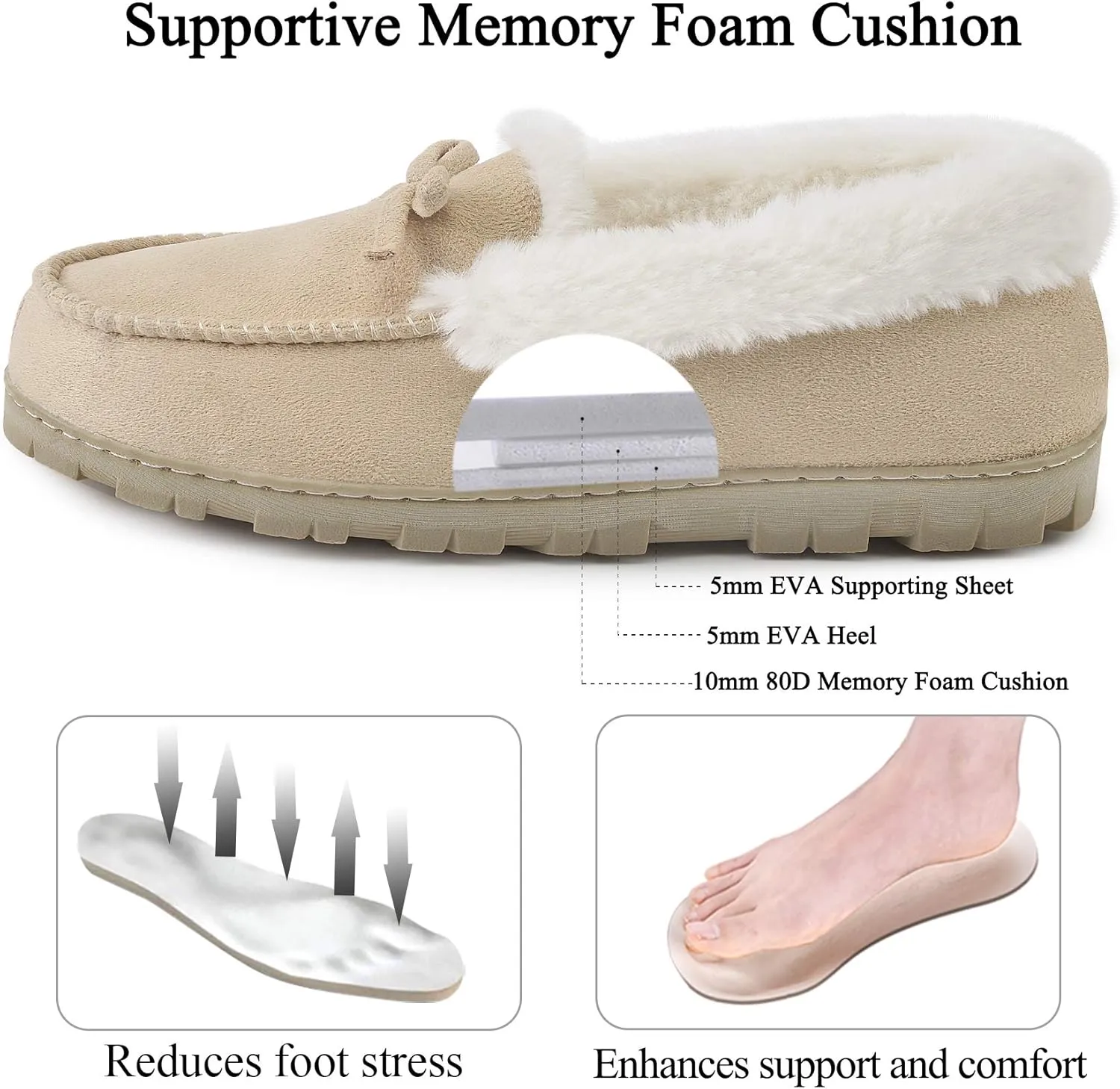 DL Women's Memory Foam Moccasin Slippers Micro Suede with Breathable Faux Fur Lining Slip On House Shoes Micro Indoor & Outdoor