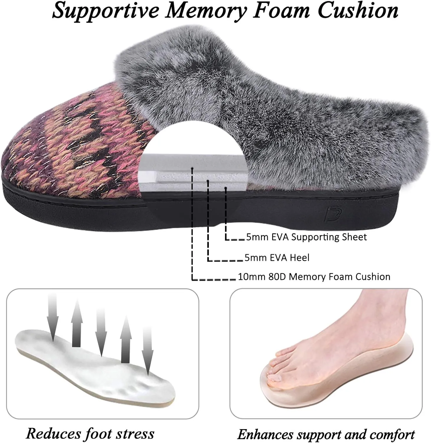 DL Women's Memory Foam Moccasin Slippers Micro Suede with Breathable Faux Fur Lining Slip On House Shoes Micro Indoor & Outdoor