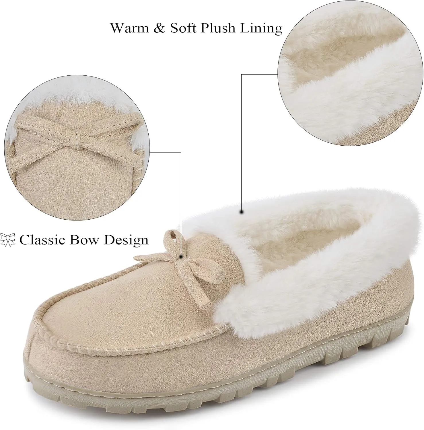 DL Women's Memory Foam Moccasin Slippers Micro Suede with Breathable Faux Fur Lining Slip On House Shoes Micro Indoor & Outdoor