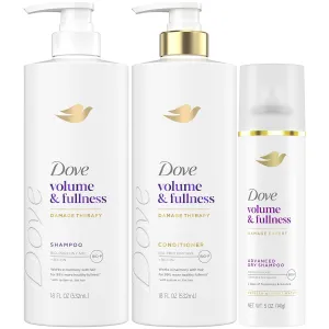Dove Shampoo and Conditioner Set, Volume & Fullness   Advanced Dry Shampoo – Refresh & Revive Thin, Flat and Dry, Damaged Hair (3 Piece Set)